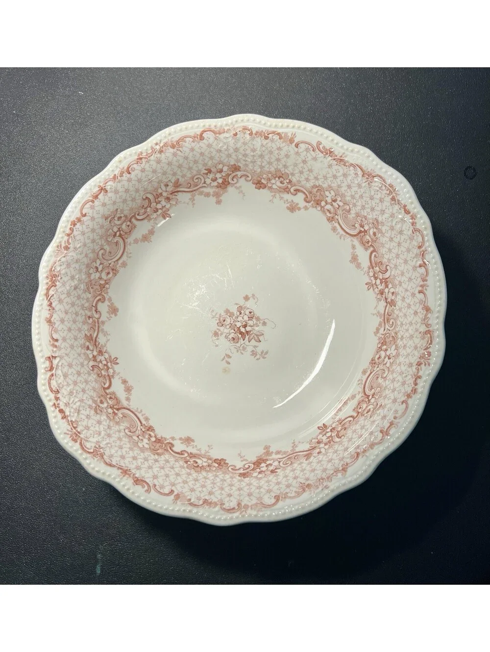 Alfred Meakin Antique 1900s Serving Bowl Kirkstall Pink Transferware, 9x3”